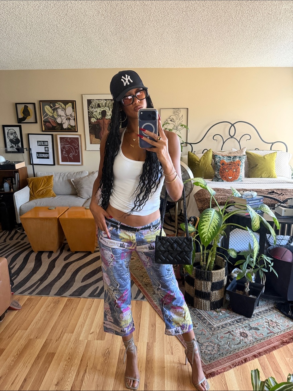 Vintage Y2K DKNY "Map Denim Land" capri cropped trousers